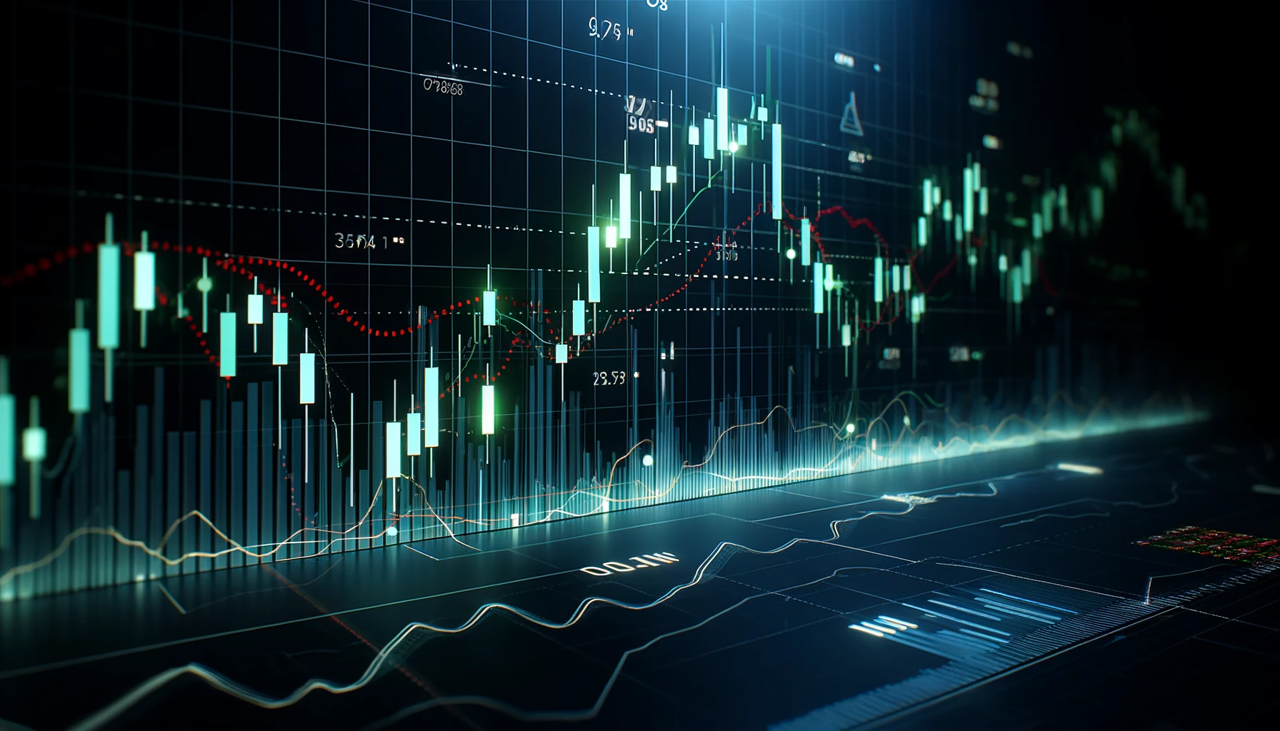 DALL·E 2024-06-01 18.30.25 - A very clean and realistic, 4K resolution image of a stock market interface with candlestick patterns and line charts. The interface should display da